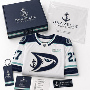 Custom Ice Hockey Jersey OEM Pearl White Navy Seafoam Pro Weight Teamwear Jersey - Product Image 5