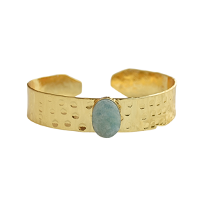 Ready Ship Adjustable Matte Gold Plated Brass Bangle Freshwater Pearl Amazonite Trendy Geometric Handmade Women's Fashion - Product Image 1