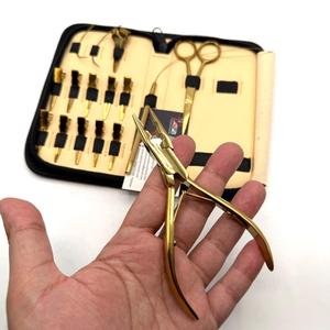 Gold Plated Wholesale Hot Selling Custom Logo Top Grade Stainless Steel Hair Extension <b>Pliers</b> Tools Kit <b>Set</b> With Cream Case - Product Image 3