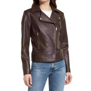 PIHA SPORTS Women's Genuine Leather Motorcycle Jacket (<b>3</b> Colors) Biker Style Zip Pockets Windproof Regular Length for Winter - Product Image 2