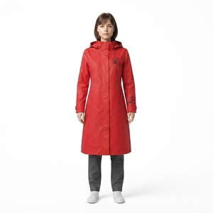 Manteau long à capuche rouge pour femme, manches longues, couleur unie, vêtement d'extérieur - Product Image 1