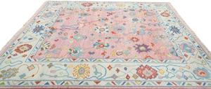 Alfombra Oushak de lana/seda rosa anudada a mano de alta calidad |   Alfombra Oriental Hecha a Mano con Diseño Abstracto Estilo Persa de Pelo Cortado - Product Image 4