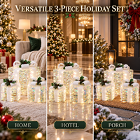 Boîtes cadeaux de Noël lumineuses, ensemble de 3 pièces avec cadre en treillis tissé et lumière chaude pour l'affichage dans les halls d'hôtels