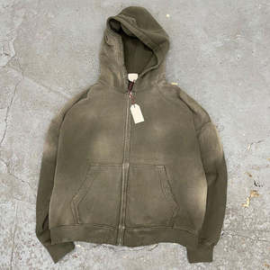 Sudadera con capucha personalizada sin cordones, con cremallera, estilo vintage, lavado ácido, efecto desgastado por el sol, para hombre - Product Image 1