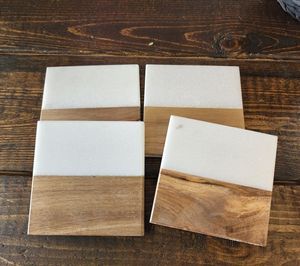 Handmade <b>White</b> Marble Wood <b>Coasters</b> Set Durable Absorbent Modern Luxury Design 400mm Diameter 10mm Thick for Restaurant Hotel - Product Image 2