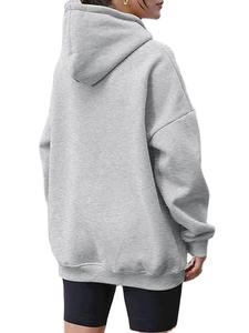 Sweat à capuche surdimensionné pour femme personnalisé en gros Manches longues Gris chiné Logo brodé 3D Imprimé Strass 100% coton Streetwear - Product Image 2