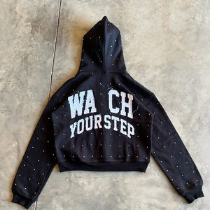 WS Applique Embroidery Patch Hoodies for Men and <b>Women</b> Custom Design Hip Hop High Streetwear Rhinestone Cropped Zipper <b>Hoodie</b> - Product Image 6