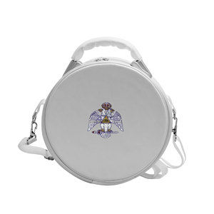 White Honorary 33 Degree Emblem Machine Embroidery with Strap Imitation Leather Lightweight Round Shape <b>Masonic</b> Cap <b>Case</b> - Product Image 1