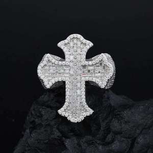 Luxira Jewels <b>Iced</b> Cross <b>Ring</b> 925 Sterling Silver VVS Moissanite Hip Hop Baguette Micro Pave Statement <b>Ring</b> for Men Women - Product Image 4