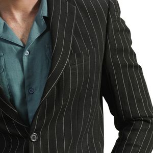 Blazer Negro a Rayas para Hombre, Chaqueta Clásica con Solapa de Muesca, Cierre de un Botón, Traje Formal de Negocios, Abrigo de Alta Costura - Product Image 5