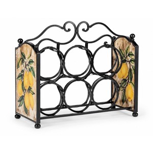 Wrought Iron Wine <b>Rack</b> Mango Wood Hand-Painted Countertop Holder Wholesale - Product Image 1