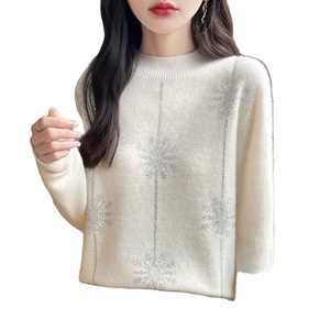 Diamant 100% pull en laine mérinos 2024 nouvelle mode féminine automne/hiver sweat à capuche chaud élégant demi col haut pull tricoté haut - Product Image 4