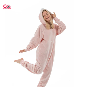 Combinaison de nuit chaude pour femme en polaire rose à capuche, longue, à manches longues, confortable pour l'hiver, motif étoiles imprimé, Care Master - Product Image 2