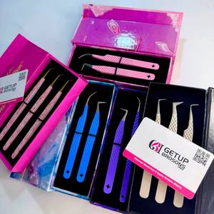 Pinzas para Pestañas de Volumen Ruso 90 Boot Long 45/Curva 10mm, Lisas y Duraderas, de Acero Inoxidable con Recubrimiento en Polvo Rosa, Morado y Azul - Product Image 3