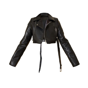 Chaqueta de Cuero Sintético PU Borgoña para Mujer, Estilo Bomber Vintage Chic de Otoño, Nueva Moda, con Logo, Manga Larga, Reversible, Teñido Liso - Product Image 4