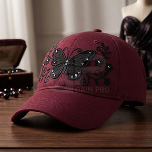 Casquette de baseball unique pour femme en dentelle avec détails floraux décoratifs en strass, panneaux en dentelle élégants, fermeture tendance, accessoire de mode pour la tête - Product Image 3