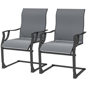 Sedie da pranzo da patio con schienale alto e braccioli (set di 2) - Tessuto traspirante grigio chiaro, struttura in metallo, 256 libbre - Product Image 1