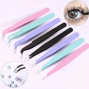 Juego de Pinzas de Precisión para Pestañas de Acero Inoxidable con Puntas Suaves en Colores Rosa, Verde Azulado, Morado y Negro para Extensión de Pestañas - Product Image 2