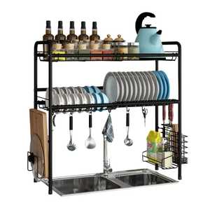 Égouttoir à vaisselle pliable en bois en forme de X avec fentes en fil métallique noir, support compact en bambou pour assiettes, organisateur de rangement de cuisine - Product Image 4