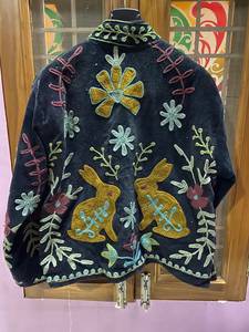 Wholesale Black <b>Velvet</b> Rabbit Embroidered <b>Jacket</b> Handmade Floral Winter Boho <b>Women</b> Outerwear Artisanal Vintage Coat Supplier - Product Image 4