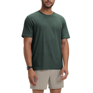 T-shirt décontracté d'été pour homme à manches courtes en coton uni, col rond, style chemise, en coton et polyester bleu foncé - Product Image 2