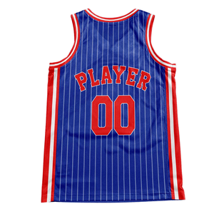 Conjunto de Uniforme de Baloncesto Retro Personalizado con Rayas Azules, Jersey con Borde de Texto Rojo y Blanco, Pantalones Cortos, Diseño Retro con Nombre y Número del Equipo - Product Image 4