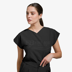 Ensemble de blouses médicales noires pour femmes, col en V, pantalon large, tricoté 100% coton, uniforme d'hôpital pour le personnel médical - Product Image 5