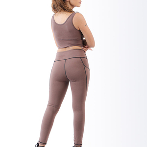 Conjunto de Yoga de 2 Piezas para Mujer, Estampado a Cuadros, Leggings de Cintura Media, Top Corto sin Mangas, Ecológico, Talla Grande, Transpirable, de Secado Rápido - Product Image 6