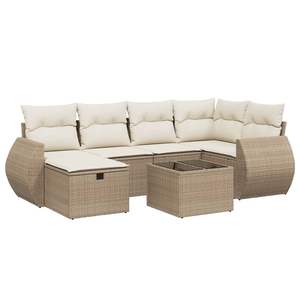 Conjunto de Sofás de Jardín Grandes de Ratán Sintético Beige con Acero y Vidrio Templado - Product Image 2
