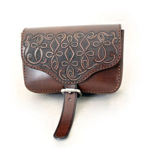 Sac de ceinture pour téléphone portable en cuir véritable pleine fleur, style vintage, mini, noir et marron, pour homme - Product Image 1
