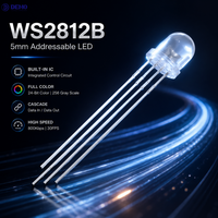 Ampoule LED adressable WS2812B 5mm à lentille diffuse, 5V RGB, LED pixel intelligente pleine couleur avec IC intégré, lentille diffuse de type chapeau de paille 120 °