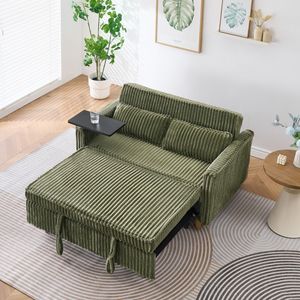 Divano Letto Verde in Velluto a Coste con Doppia Funzione Estraibile e Pieghevole, Tavolino Mobile e Porte USB per Uso Domestico e Ufficio - Product Image 1