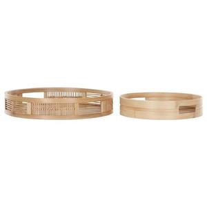 Rustic Slatted Bamboo <b>Tray</b> Round Serving <b>Tray</b> Set Decorative Food <b>Tray</b> With Cutout Handles For Table Home <b>Storage</b> Decor - Product Image 2