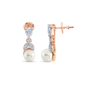 Boucles d'Oreilles Pendantes Diamant et Perle - Product Image 6