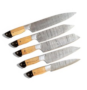 Nuevo Juego de Cuchillos de Cocina de 5 Piezas, Cuchillos Multifuncionales de Acero Damasco con Bolsa de Cuero Enrollable - Product Image 1