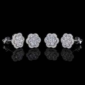 Pendientes de tuerca de moissanita con diseño de flor S925, chapados en oro de 14K, con engaste de garra tipo racimo, joyería para la oreja, para regalo de boda o fiesta - Product Image 2