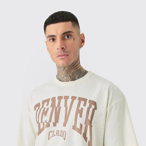 Camiseta de algodón 100% lisa para hombre, de gran gramaje, estilo vintage, con lavado ácido, 230 GSM, con impresión de logotipo personalizado, talla grande, en blanco. - Product Image 2