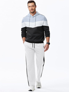 Pantalones de chándal para hombre, de pierna ancha, con bloques de color y rayas, corte cónico, cintura con cordón, elásticos, informales - Product Image 3
