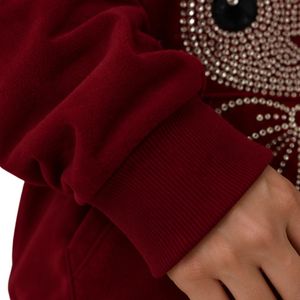 Sweat à capuche oversize pour femme en molleton de coton premium, motif lapin en strass bordeaux, décontracté, hiver, personnalisé - Product Image 6