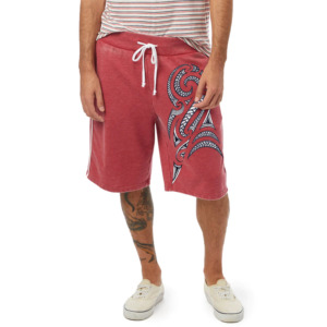Men's Red Embroidered Tribal Letter A Bermuda Shorts Mid Waist Drawstring Casual Cotton <b>Board</b> Shorts Front Logo - Product Image 1