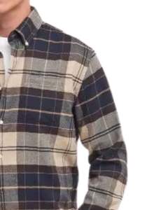 Camisa de algodón a cuadros gris oscuro, beige y negro para hombre, de manga larga, con botones, informal, de corte personalizado, fabricada por OEM. - Product Image 2