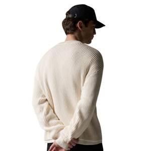 Pull ras du cou côtelé en maille de coton doux, délavé effet vieilli, à manches longues, style minimaliste décontracté pour homme, coupe confortable, qualité supérieure - Product Image 5