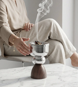 Brûleur à Bakhoor de Luxe en Acier Inoxydable avec Base en Bois – Élégant Porte-Encens Arabe pour la Décoration et l'Ambiance de la Maison - Product Image 4