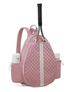 Purple Quilted Tennis Racket Backpack With Water <b>Bottle</b> Pockets Waterproof Nylon Sports <b>Bag</b> 30-40L Zipper Closure - Product Image 2