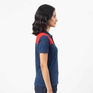 Polo pour femme Hawk Eye à blocs de couleur, manches courtes, décontracté, respirant, tricoté, 100% coton, logo sur le devant - Product Image 4