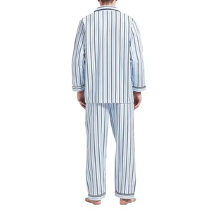 White Sky Blue Stripe Men Button <b>Pajamas</b> Light Cotton Poplin Long Sleeve Breathable Durable Wholesale Men’s Sleepwear Sets - Product Image 2