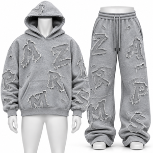 Conjunto de Sudadera con Capucha Oversize Unisex Gris de Invierno para Diseño de Letras con Logotipo Personalizado Impreso en la Parte Delantera, 100% Algodón Polar Transpirable - Product Image 1