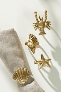 Juego de Anillos para Servilletas de Metal con Diseño de Concha, Caballito de Mar, Estrella de Mar y Langosta, Reutilizables, Decoración de Mesa con Temática Costera para Bodas y Fiestas - Product Image 2