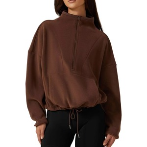 Sudadera con capucha de invierno para mujer, azul claro, con cremallera de un cuarto, logo frontal, hombros caídos y cuello redondo - Product Image 6