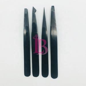 Pince à épiler noire en acier inoxydable pour sourcils, droite et biseautée, de haute qualité, avec logo, pointue - Product Image 1